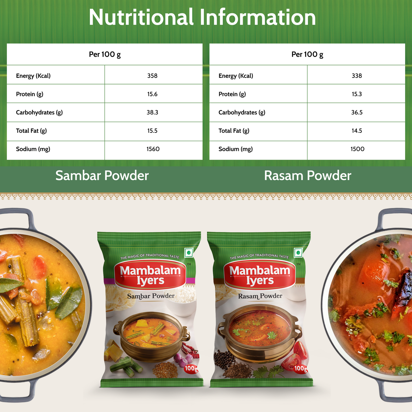 Sambhar Powder (100 gms) & Rasam Powder (100 gms)