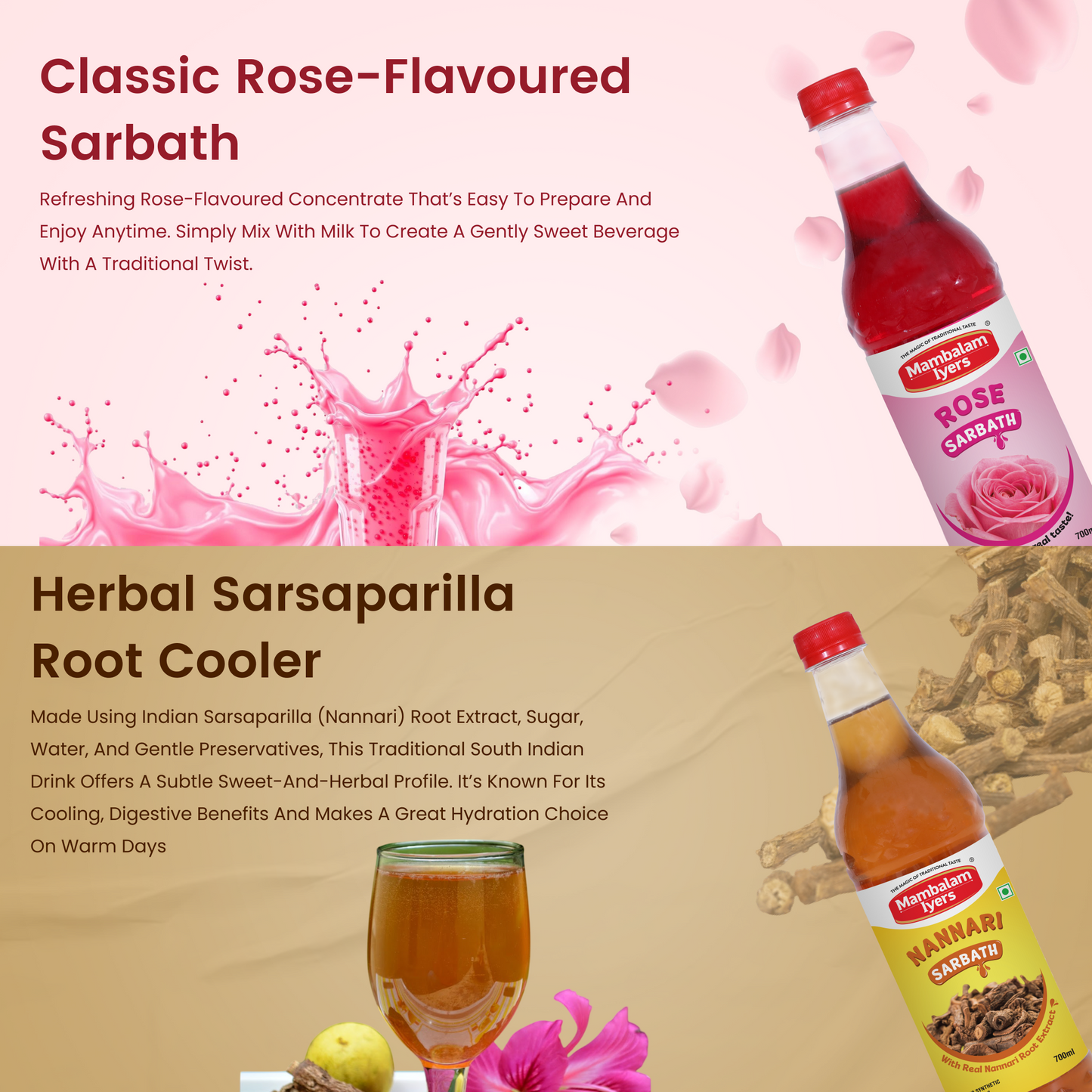 Rose Sarbath (700 Ml) & Nannari Sarbath (700 Ml)