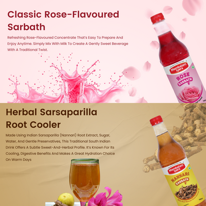 Rose Sarbath (700 Ml) & Nannari Sarbath (700 Ml)