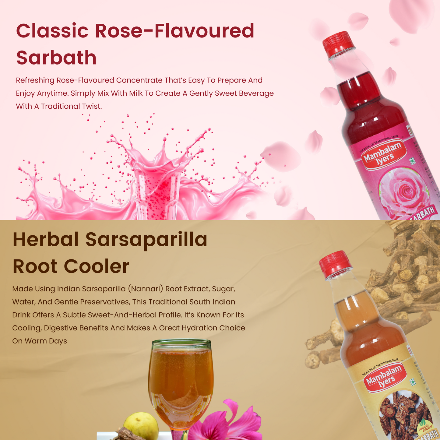 Rose Sarbath (700 Ml) & Nannari Sarbath (700 Ml)