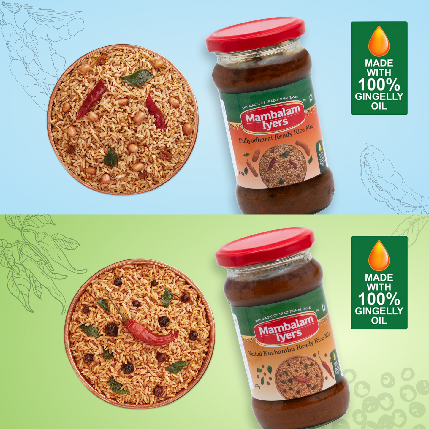 Puliyodharai (300 gms) & Vathal Kuzhambu Ready Rice Mix (300 gms)