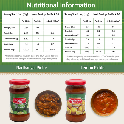 Narthangai (300 gms) & Lemon Pickle Combo (300 gms)