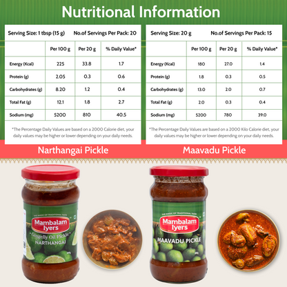 Narthangai Pickle (300 gms) & Maavadu Pickle (300 gms)