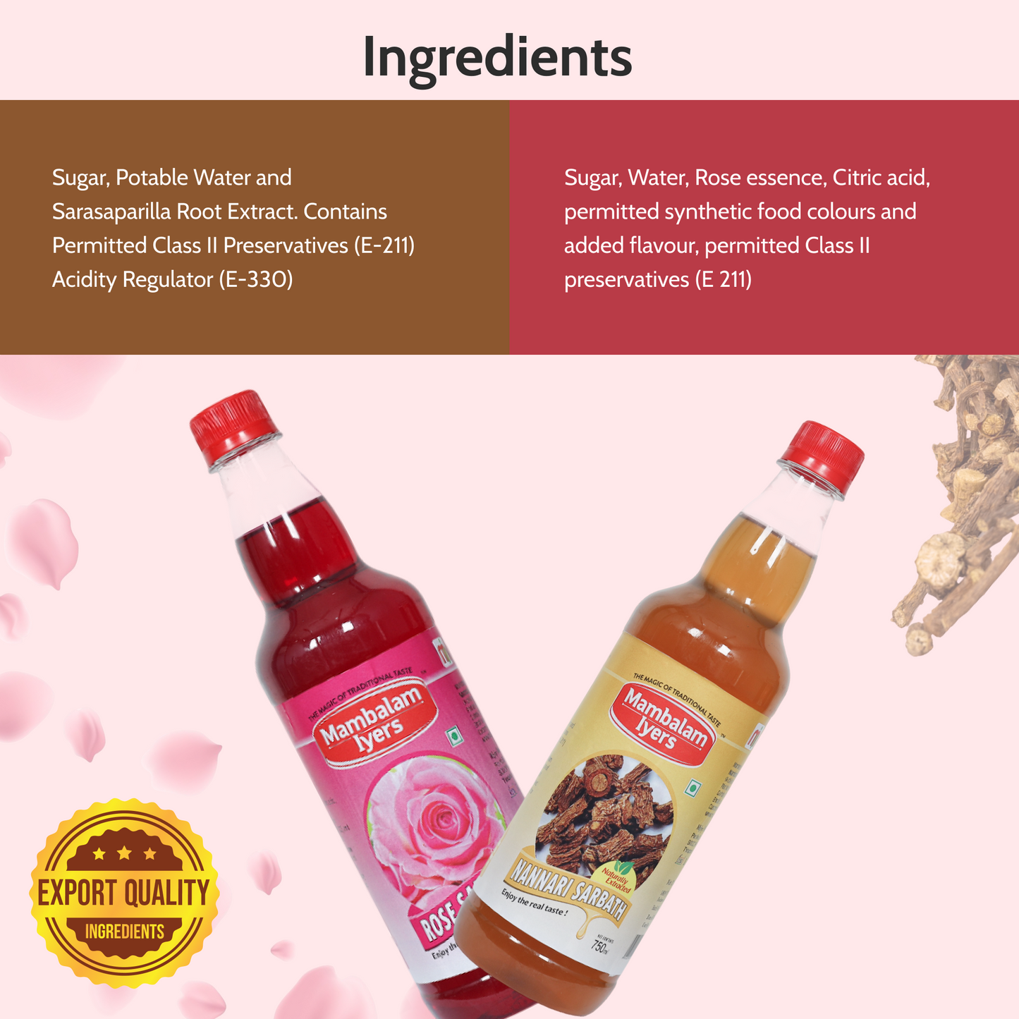 Rose Sarbath (700 Ml) & Nannari Sarbath (700 Ml)