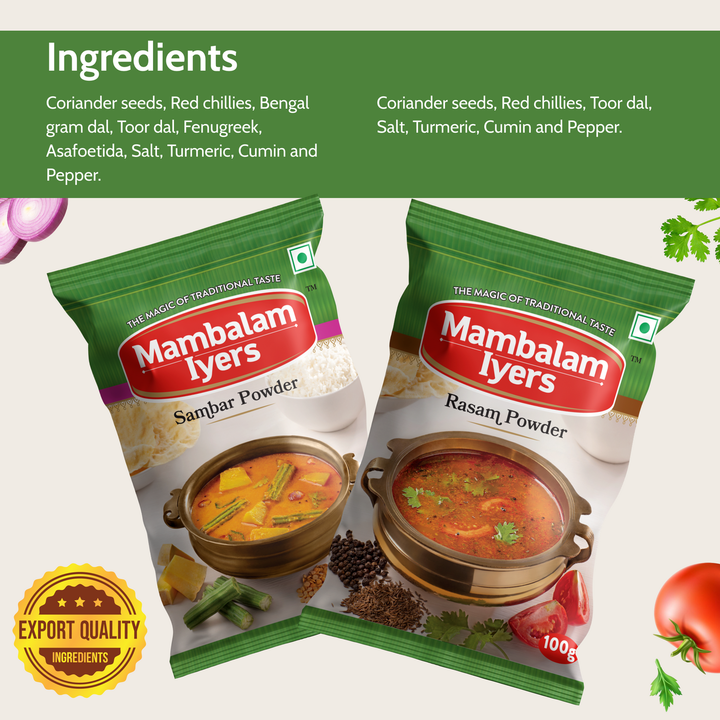 Sambhar Powder (100 gms) & Rasam Powder (100 gms)
