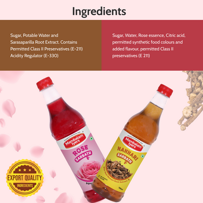 Rose Sarbath (700 Ml) & Nannari Sarbath (700 Ml)