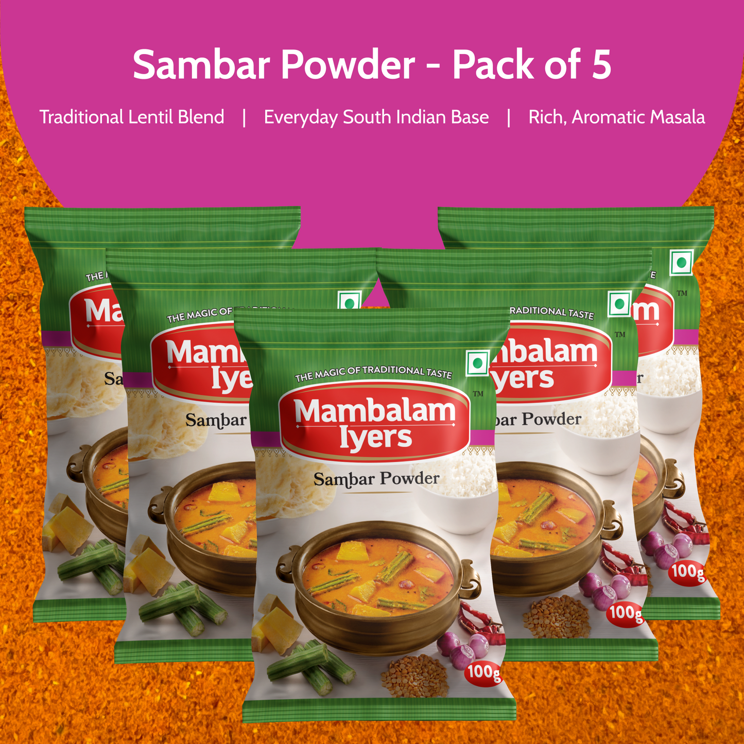 Mambalam Iyers Sambar Powder - Pack of 5 x 100g each
