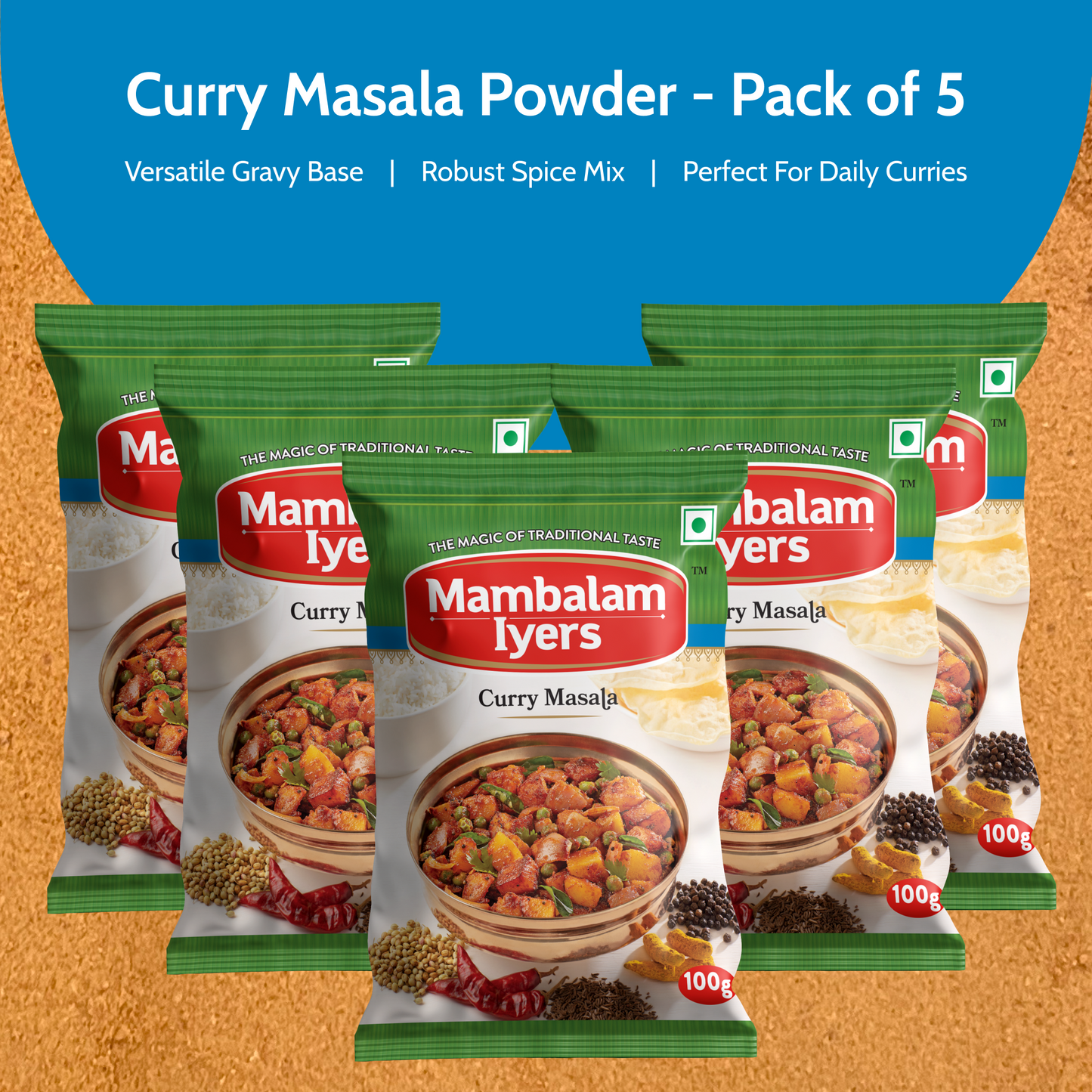 Mambalam Iyers Curry Masala Powder - Pack of 5 x 100g each