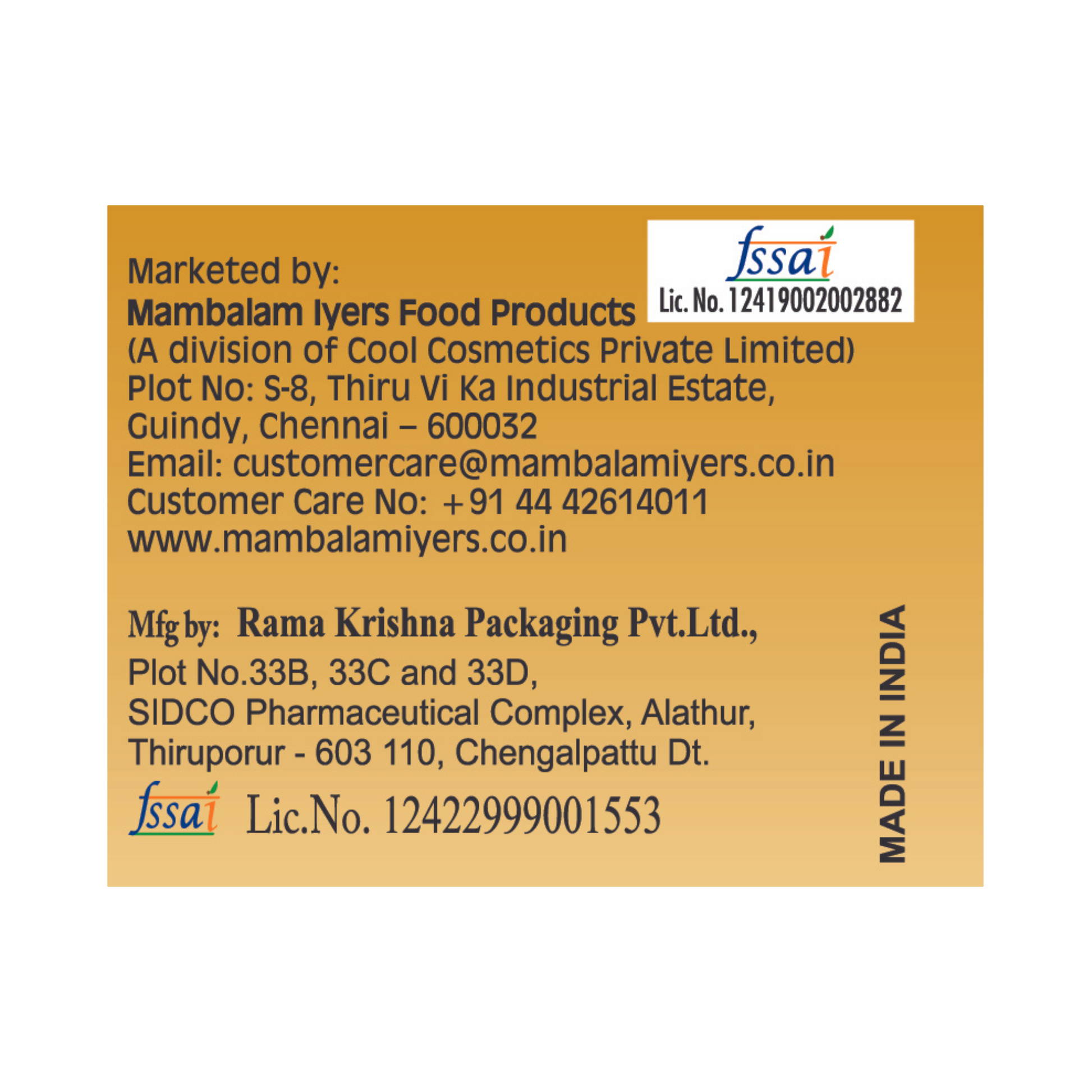 Mambalam Iyers Lemon Ginger Sarbath nutritional table