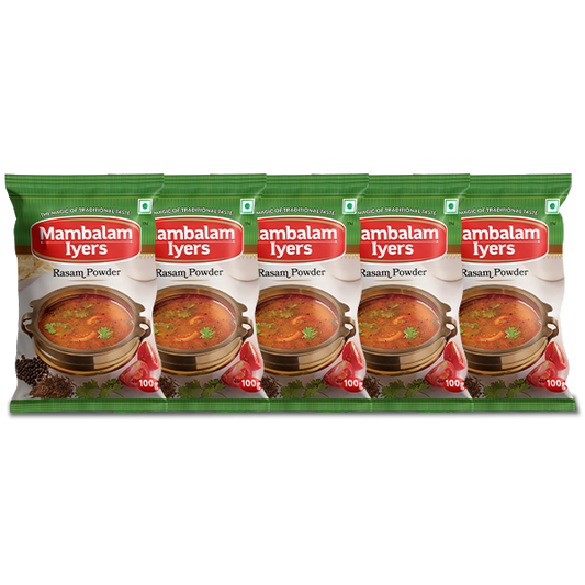 Pack of Mambalam Iyers Rasam Powder with five packages