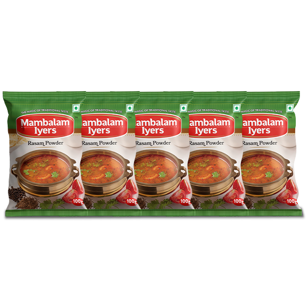 Pack of Mambalam Iyers Rasam Powder with five packages